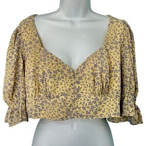 Seven Wonders Callie Lilac Floral Yellow Puff Sleeve Crop Top sz XL / 10 NEW Tag